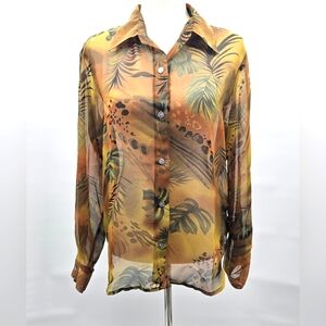 Vintage Jordan Sheer‎ Tropical & Animal Print Multicolor Blouse Size Medi…